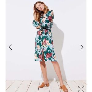 LOFT Tropical Tie Waist Midi Shirt Dress